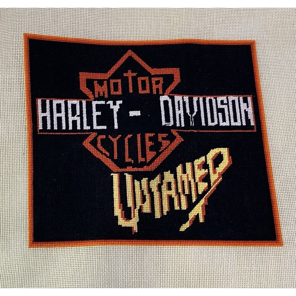Vintage Harley Davidson Motorcycle Untamed Cross Stitch Patch Type - 8” X 7”